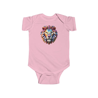 Cute Lion Bodysuit in pink, featuring a stunning geometric lion design, crafted for ultimate comfort in luxury infant wear.