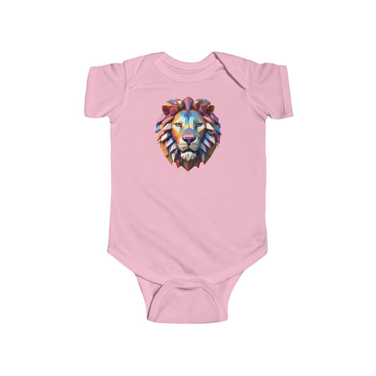 Cute Lion Bodysuit in pink, featuring a stunning geometric lion design, crafted for ultimate comfort in luxury infant wear.