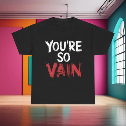 You’re So Vain Graphic T-Shirt featured in a vibrant indoor setting, highlighting its bold design and artistic flair.