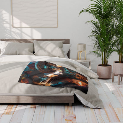 Chic and Decorative Warm Halloween Dia Del Muerte Arctic Fleece Blanket adding a touch of festive luxury to a serene bedroom setting.