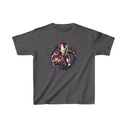 Stylish charcoal Iron Man Graphic Tee for Kids, depicting the iconic hero in an action pose, crafted for little ones ready to express their super spirit.