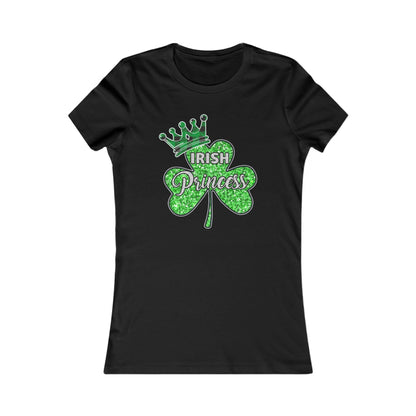 St Patricks Day Women's Graphic Cotton Funny T Shirt Tee Vintage featuring a glitter shamrock and plaid crown design, embodying the spirit of an Irish princess.