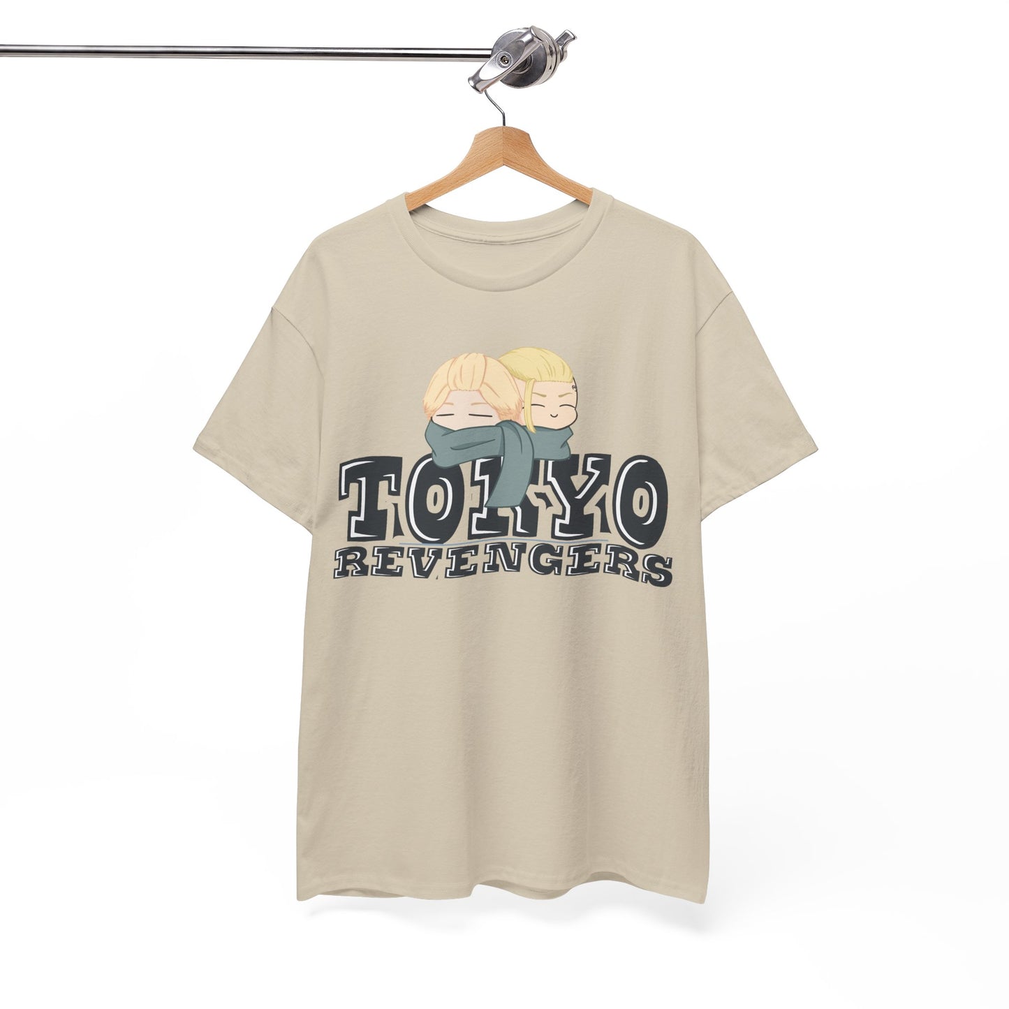 Chic Tokyo Revengers graphic tee displayed on a hanger, highlighting premium quality and unique design that complements any casual ensemble.