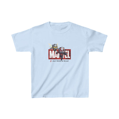 Unisex Kids Ant-Man Movie Cotton T-Shirt Tee in light blue, beautifully illustrating Ant-Man and Wasp, perfect for children who love the Marvel adventures.