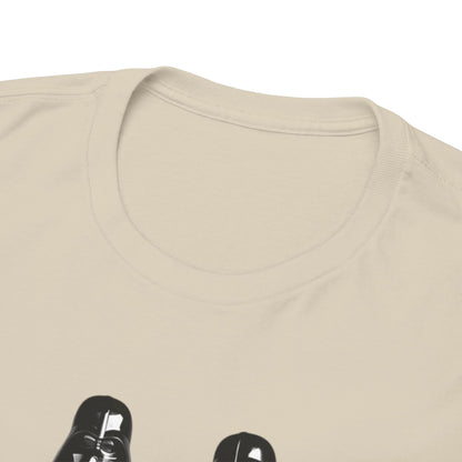Close-up of the neckline of the Mr + Mrs Vader Star Wars unisex cotton t-shirt, emphasizing the high-quality fabric and craftsmanship, perfect for comfortable, stylish wear.
