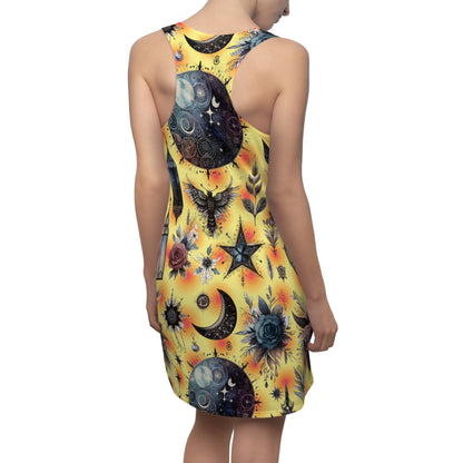 Back view of the Elegant Women's Designer Racerback Dress, featuring artistic elements and a comfortable fit, making it a must-have for stylish summer outings.