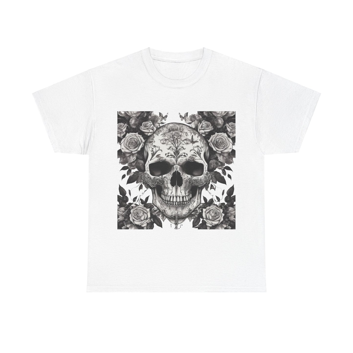 Skulls and Roses Cotton Tee, Unisex Graphic Shirt,