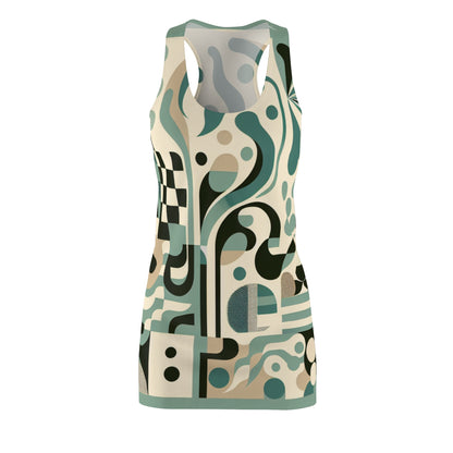 Vivienne Starlight Contemporary Racerback Dress in Pastel Green by Dazzling Dreams Studio, showcasing an elegant blend of abstract checkerboard and block print designs.