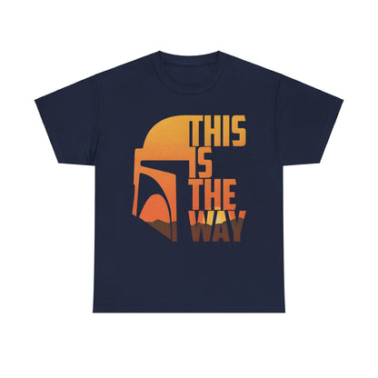 Mandalorian Star Wars This is the Way Logo Graphic Unisex Tee Shirt in deep navy, designed with artistic flair to celebrate the Mandalorian spirit and style.