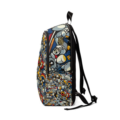 Stylish model wearing the Trendy Pop Art Backpack by Dazzling Dreams Studio, illustrating its comfort-driven functionality and modern chic appeal.
