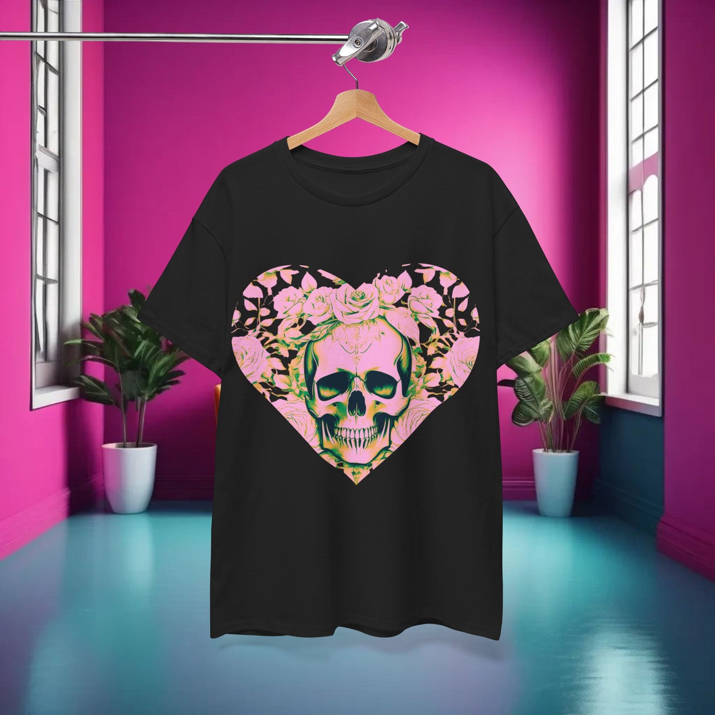 Skulls and Roses Cotton Tee, Unisex Graphic Shirt, 7 color choice