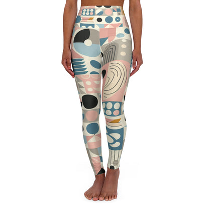 Stylish Sweat Ignition leggings by Dazzling Dreams Studio, featuring an elegant abstract pastel design in soft pink, blue, yellow, and green, perfect for both fitness and fashion.