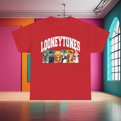 Looney Tunes Graphic T-Shirt Urban Unisex Cotton Tee displayed in vibrant red, featuring iconic characters in a stylish design.