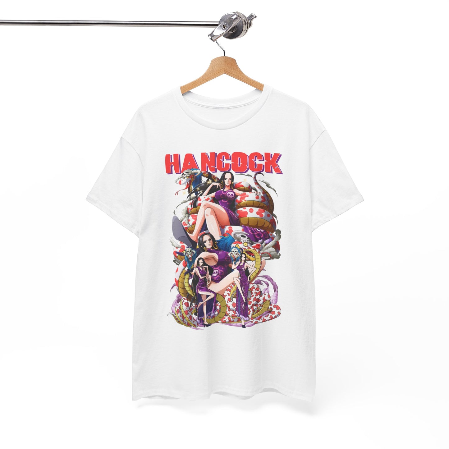 Hancock anime t-shirt elegantly hanging on display, capturing attention with its dynamic design, perfect for adding a unique piece to your wardrobe.
