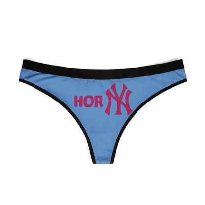 Elegant blue thong panties featuring bold 'HORNY' lettering, perfect for adding flair to your lingerie collection. Designed for style and confidence.
