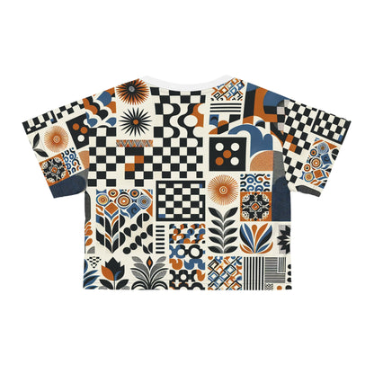 Evelyn Chicane Vibrant Patterned Crop Top displayed on a hanger by Dazzling Dreams Studio, illustrating the luxurious silky soft fabric and bold contemporary design.