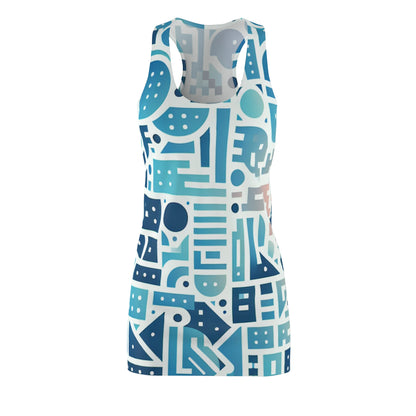 Elara Sinclair Racerback Dress by Dazzling Dreams Studio showcasing elegant pastel blue gradation design, highlighting its artistic silhouette and modern femininity.