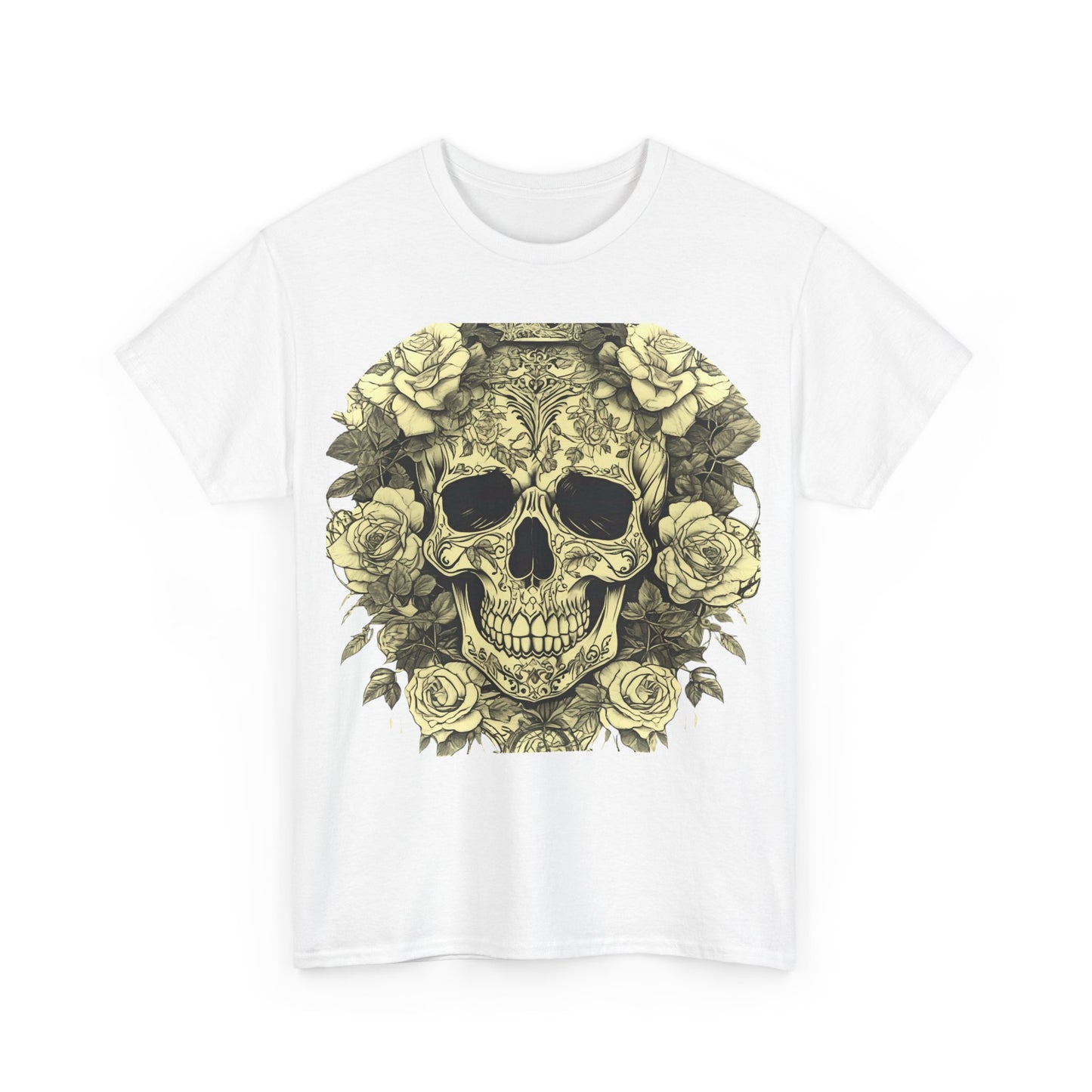 Skulls and Roses Cotton Tee, Unisex Graphic Shirt, 7 color choice