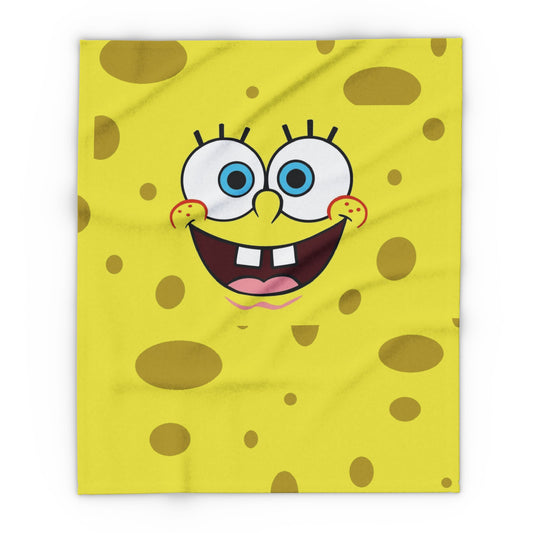 Sumptuous Decorative and Warm Spongebob Squarepants Arctic Fleece Blanket displaying an eye-catching Spongebob Squarepants face design in vivid colours, ideal for cozying up in style.