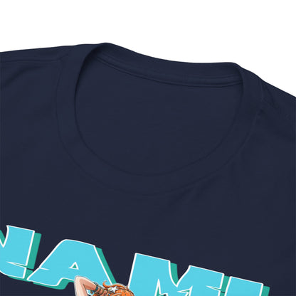 Close-up detail of the luxurious Nami anime t-shirt collar, showcasing high-quality fabric and craftsmanship.