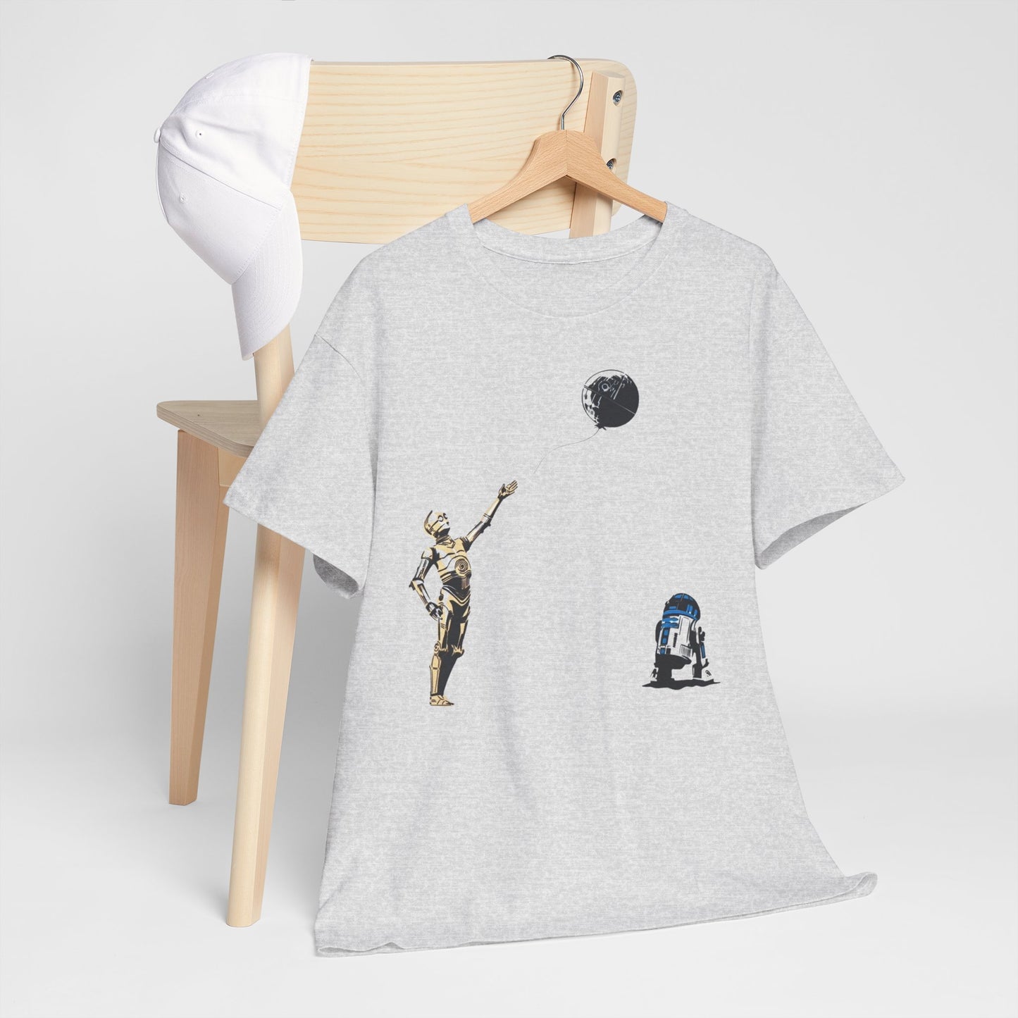 Star Wars T-Shirt - C-3PO & R2-D2 with Death Star Balloon - Funny Graphic Men's