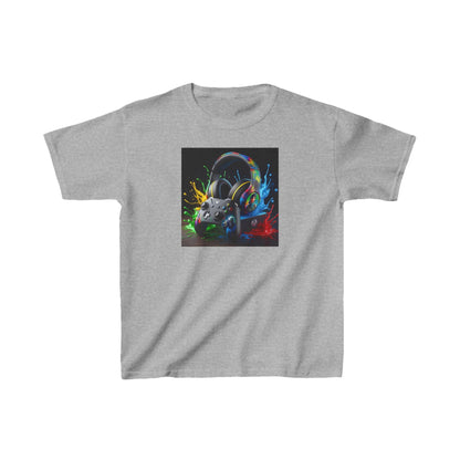 Sophisticated Unisex Children's Gaming Graphic Cotton Tee in elegant grey, adorned with a striking game controller graphic and colourful splashes, providing both style and comfort for young gamers.