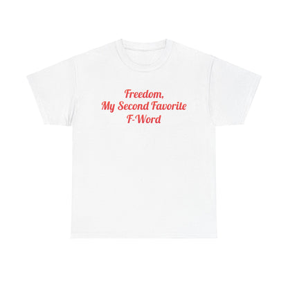 Elegant White Urban Unisex Cotton T-Shirt with 'My Second Favorite F Word' printed in eye-catching red, perfect for versatile casual wear.