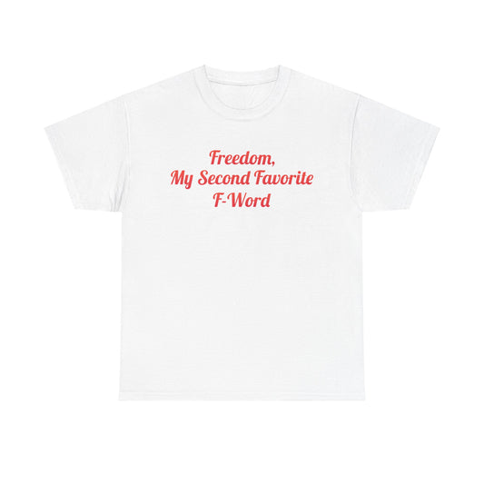 Elegant White Urban Unisex Cotton T-Shirt with 'My Second Favorite F Word' printed in eye-catching red, perfect for versatile casual wear.
