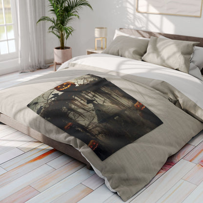Luxurious Decorative and Warm Halloween Spooky Arctic Fleece Blanket displayed on a stylish bed, enhancing the elegance of seasonal decor.