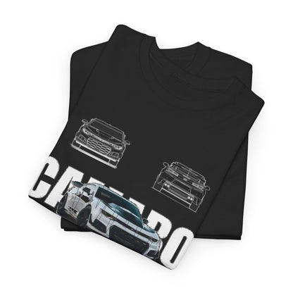 Two folded black Men's Camaro ZL1 T-Shirts prominently displaying the iconic design, ideal for showcasing passion for luxury automotive style.