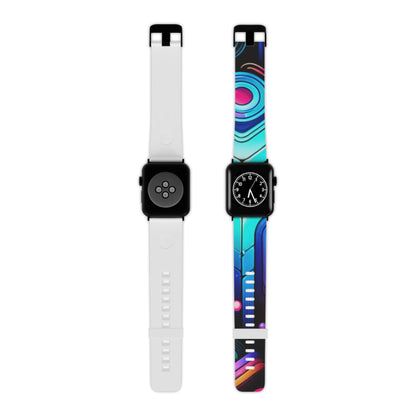 Dazzling Dreams Studio's GraphiCraze Neon Abstract Pattern Apple Watch Band worn on a wrist, blending comfort with high-end urban fashion.