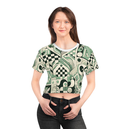 Vivienne Lacroix Pastel Green Crop Top by Dazzling Dreams Studio featuring silky soft polyester in a stylish checkerboard pattern.