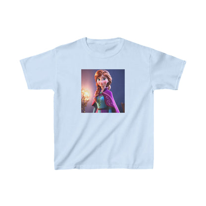 Kids Frozen Anna Heavy Cotton T-Shirt in light blue, featuring a stunning illustration of Anna from Disney's Frozen, crafted for stylish comfort and premium quality.