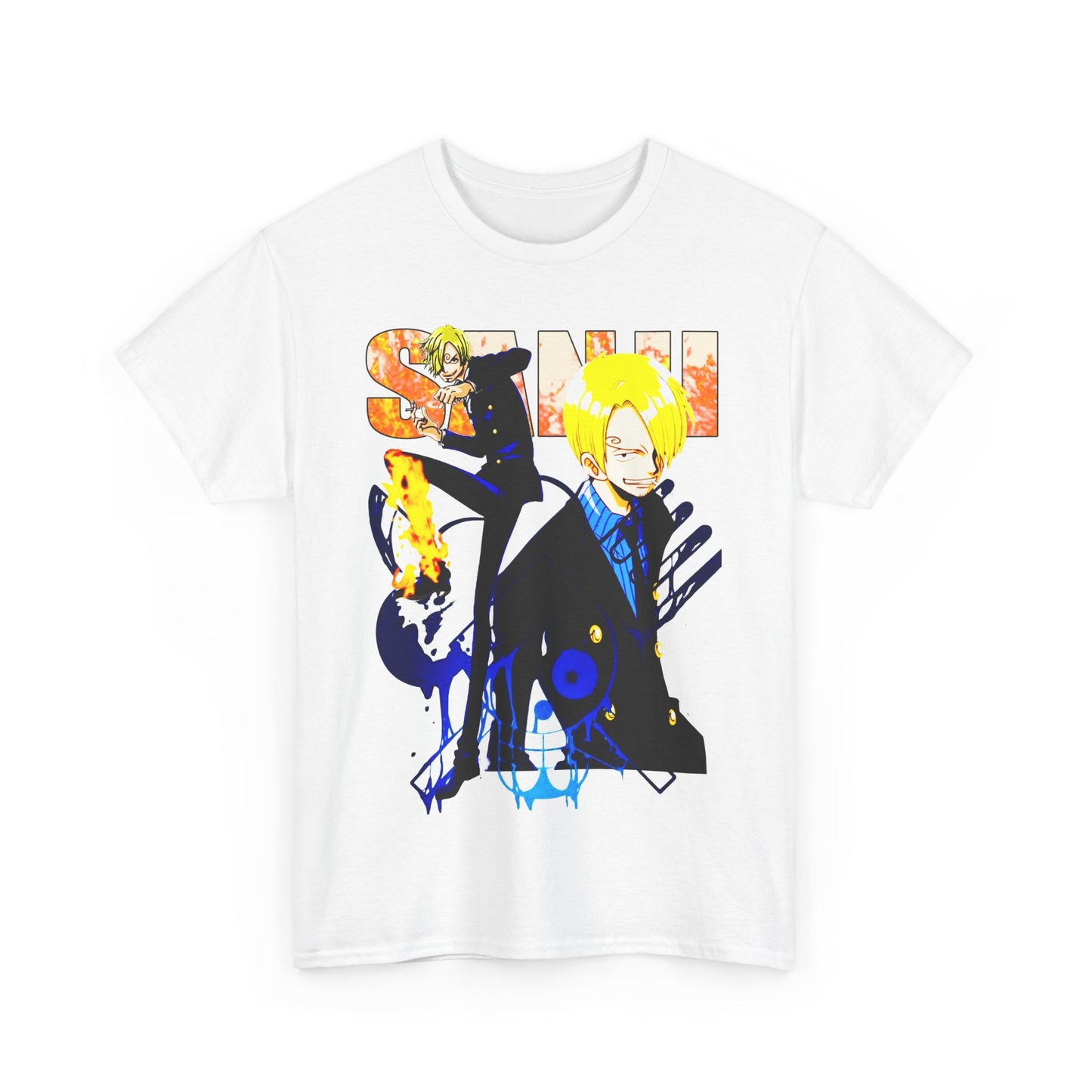 Elegant white t-shirt featuring a vibrant, captivating graphic of a character in action, embodying the spirit of anime style and luxurious comfort.