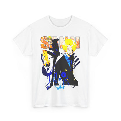 Elegant white t-shirt featuring a vibrant, captivating graphic of a character in action, embodying the spirit of anime style and luxurious comfort.