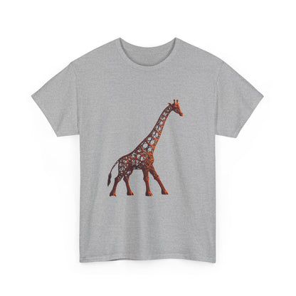 Front view of the Stylish Unisex Giraffe Graphic Tee - Artistic Cotton T-Shirt with Intricate Design, showcasing a detailed giraffe graphic.