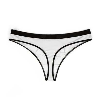 Elegant white thong underwear featuring a black trim, perfect for a playful and flirtatious outfit, ideal for special occasions.