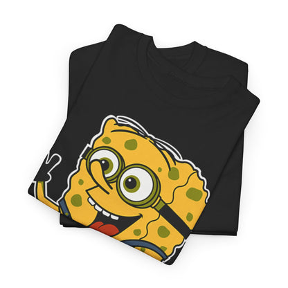 Folded Sponge-Minion-Bob Unisex Men´s Women´s Graphic T Shirt displaying a cheerful character with glasses, perfect for an amusing outfit choice that appeals to Minions enthusiasts.