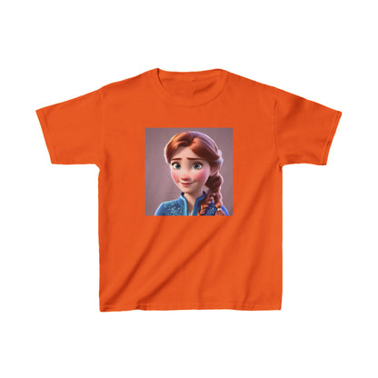 Kids Frozen Anna Heavy Cotton T-Shirt in vibrant orange showcasing a beautiful print of Anna from Frozen, perfect for stylish comfort.