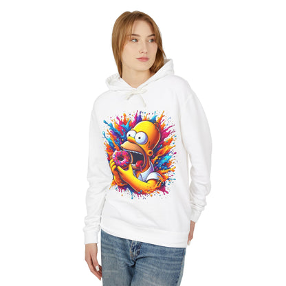 Sophisticated unisex urban hooded sweatshirt featuring a vibrant Homer Simpson graphic, designed for connoisseurs of pop culture and style. Ideal for comfortable wear while exhibiting a love for The Simpsons.