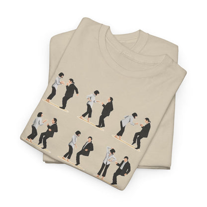 Stylish Pulp Fiction Dance Funny Gift Graphic T-Shirt for men and women, elegantly displaying vibrant illustrations of famous dance scenes. This unique tee is a statement piece that celebrates pop culture with chic flair.