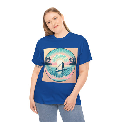Stylish paddleboarding graphic on the Delightfull Paddle Board T-Shirt from Dazzling Dreams Studio, showcasing elegance for nature lovers.