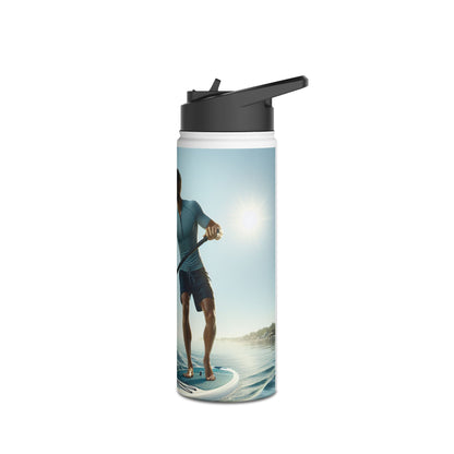Fantasy Paddleboarding Stainless Steel Water Bottle showcasing a vibrant image of a paddleboarder against the sunlit water, perfect for stylish hydration on adventures.