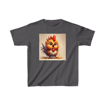Luxury Child's Unisex Cartoon Bird Graphic Cotton Tee in dark grey featuring an adorable cartoon rooster design, perfect for stylish young ones.