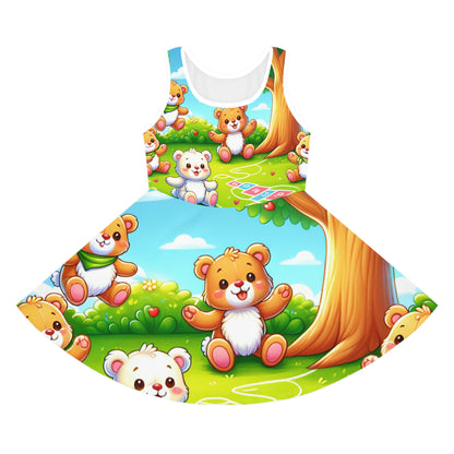 Luxurious Girls Teddy Bear Playtime Sundress by Dazzling Dreams Studio featuring a vibrant floral design, perfect for summer adventures.
