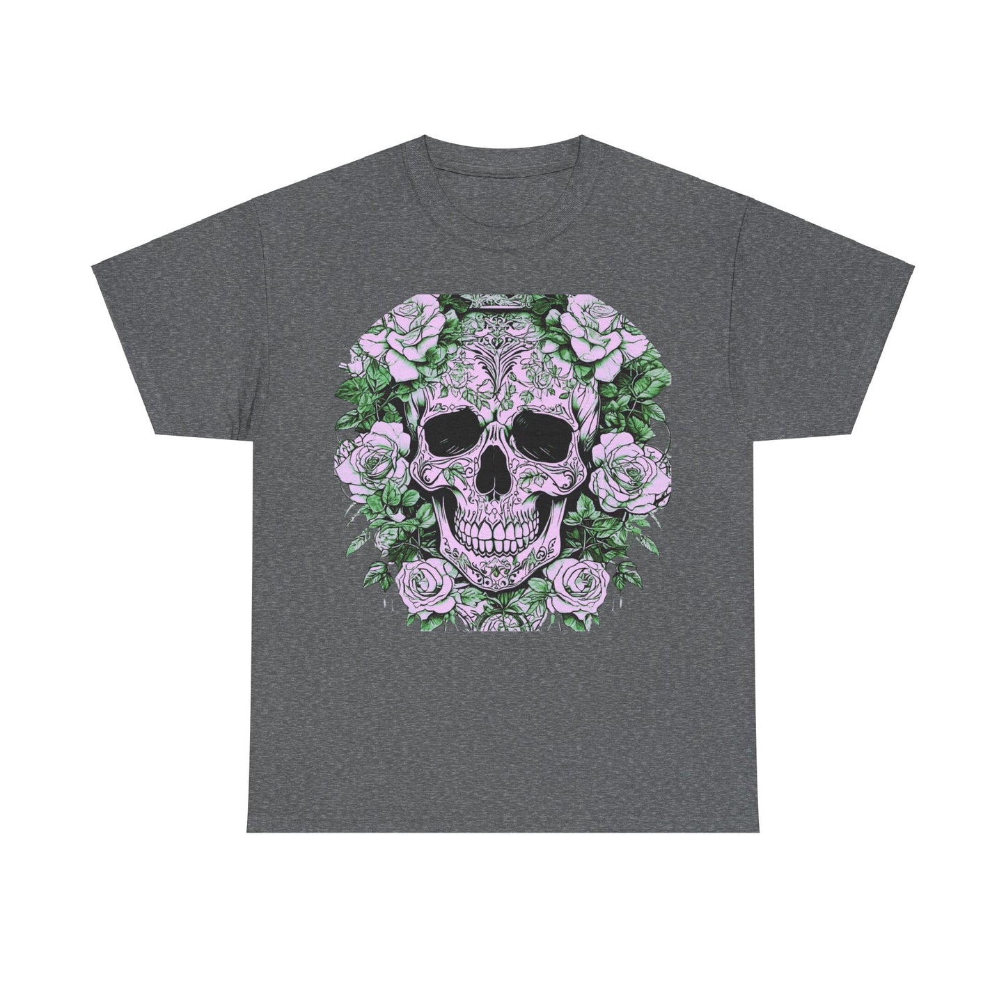 Skulls and Roses Cotton Tee, Unisex Graphic Shirt, 7 color choice