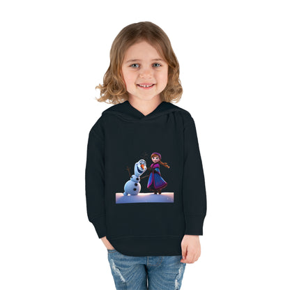 Charming Girls Olaf Frozen Hoodie featured in a striking front view, styled with adorable Olaf and Anna graphics, ideal for luxuriously cosy days.