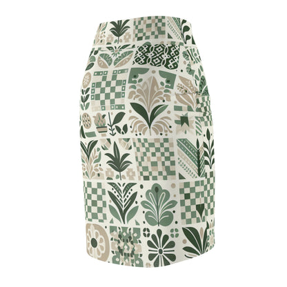 Elegant flat lay of the Evelyn Atelier Pencil Skirt in pale green and white, perfect for wardrobe styling by Dazzling Dreams Studio.