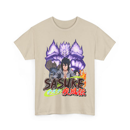 Sophisticated Sasuke Graphic Tee in a neutral beige shade, adorned with a captivating graphic of Sasuke, ideal for stylish anime fans.