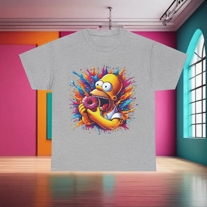 Simpsons Homer Donut Graphic T-Shirt in sophisticated grey, featuring a stunning image of Homer Simpson with a donut, suitable for modern urban elegance.
